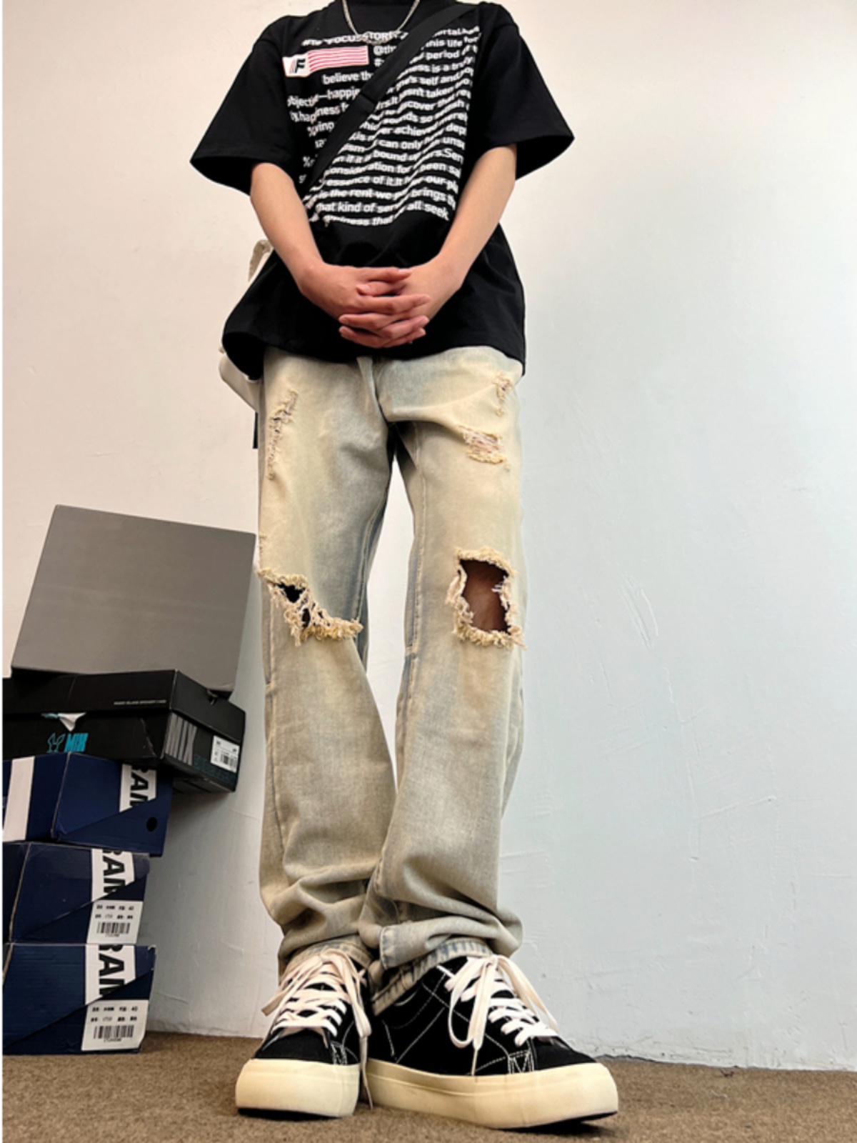 Streetwear Brand Jeans - Retro Yellow Clay Dye Men's Summer